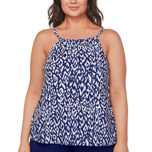 Island Escape Plus Size 22W Blue & White Cali Printed Tankini Top NWT